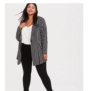 Black pinstripe crepe longline blazer